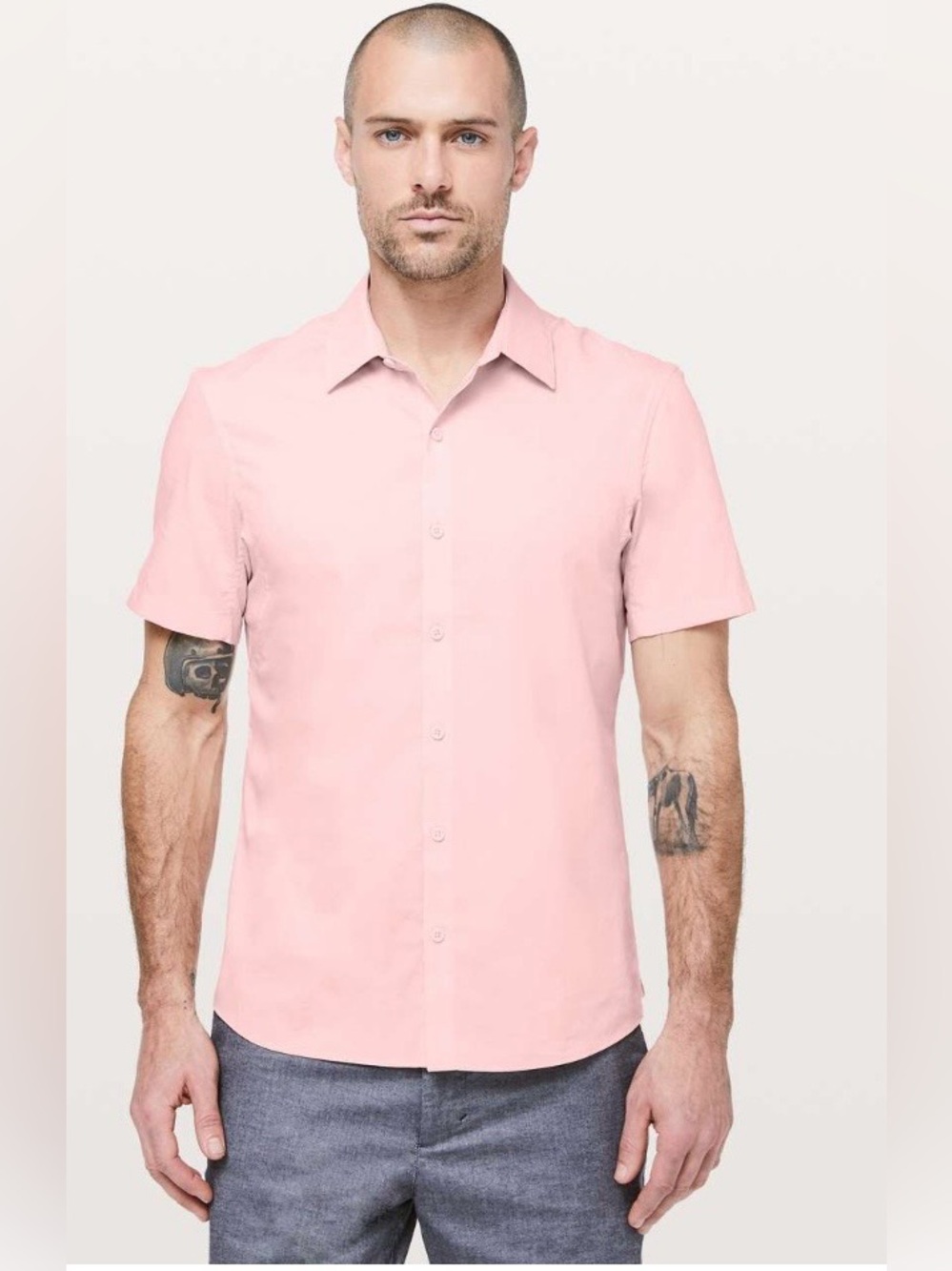 LULULEMON Athletica NWOT Men’s Down To The Wire Stretch Short Sleeve Shirt -Pink - Picture 11 of 12